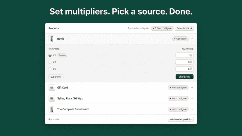 Product variant multiplier and source configuration