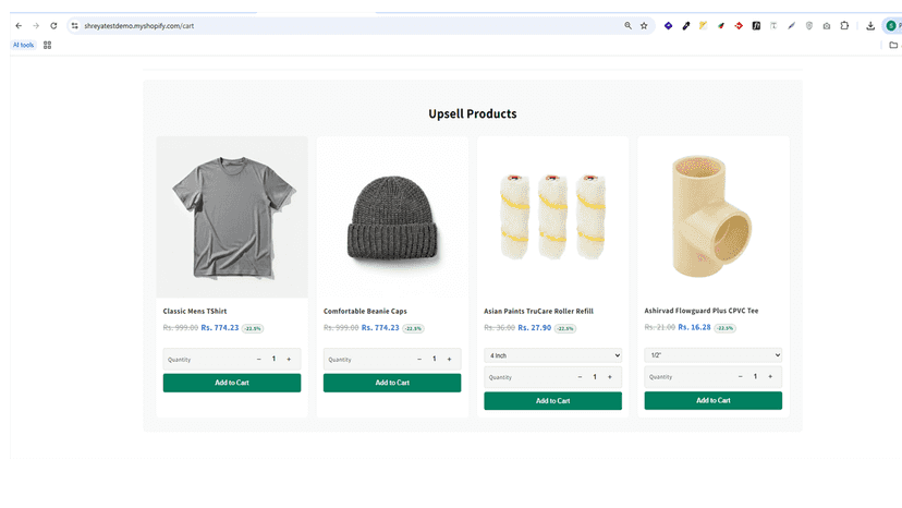 Product recommendation displayed on the cart page