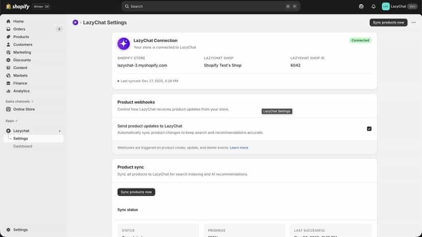 Lazychat app settings in shopify