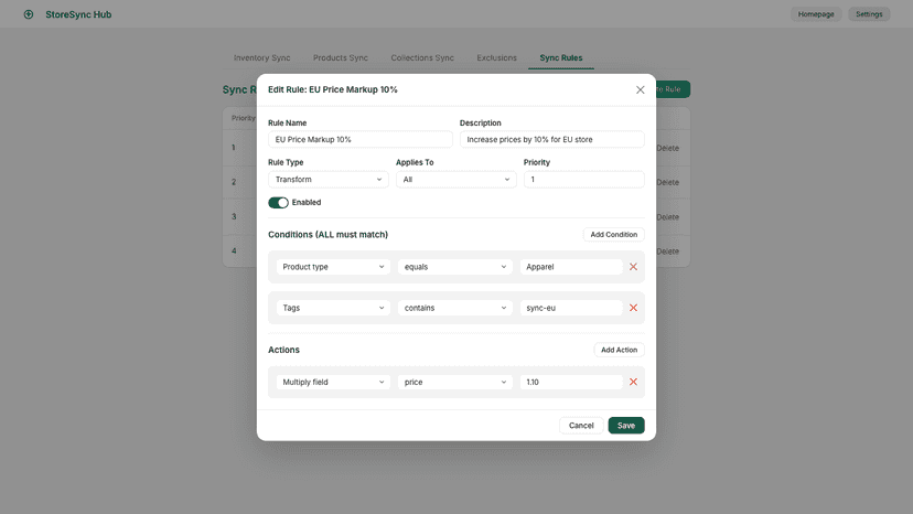 StoreSync Hub – Product Sync-rules