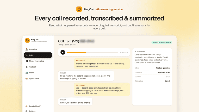 Every call recorded, transcribed & summarized