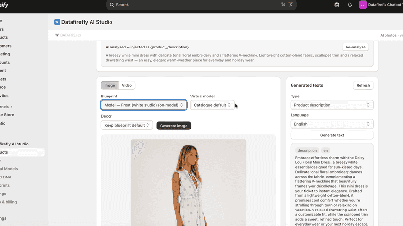 On-model product photo generated inside the app workspace