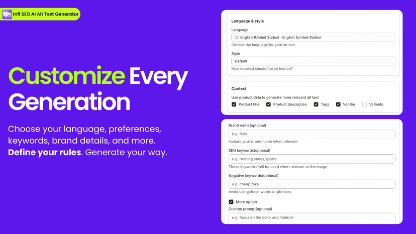 Infi SEO AI Alt Text Generator Settings