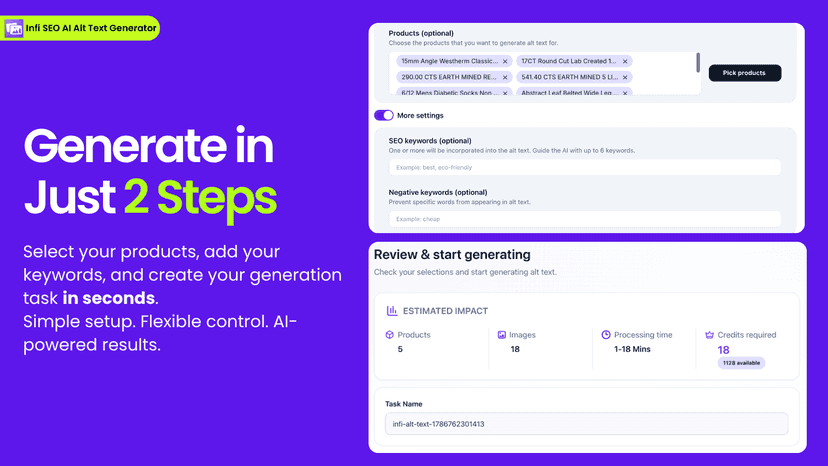 Infi SEO AI Alt Text Generator Create Task