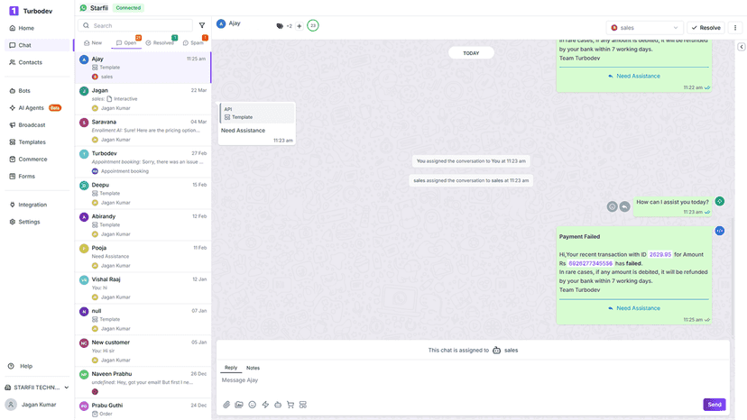 Chat window to check the messages