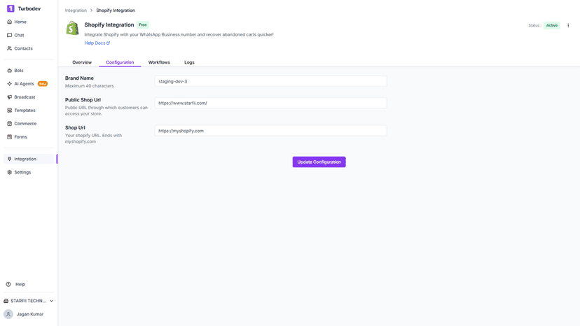 Integrate Shopify and configurate your store and brand name