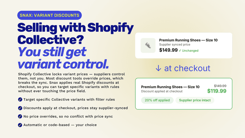 Shopify Collective variant control with checkout discount