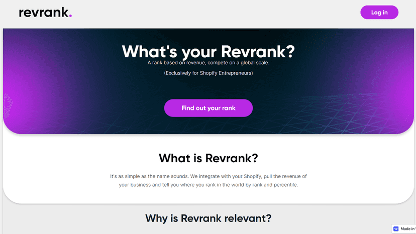 Landing page of the website