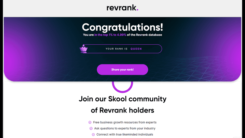Final results page where you get your rank based on your revenue