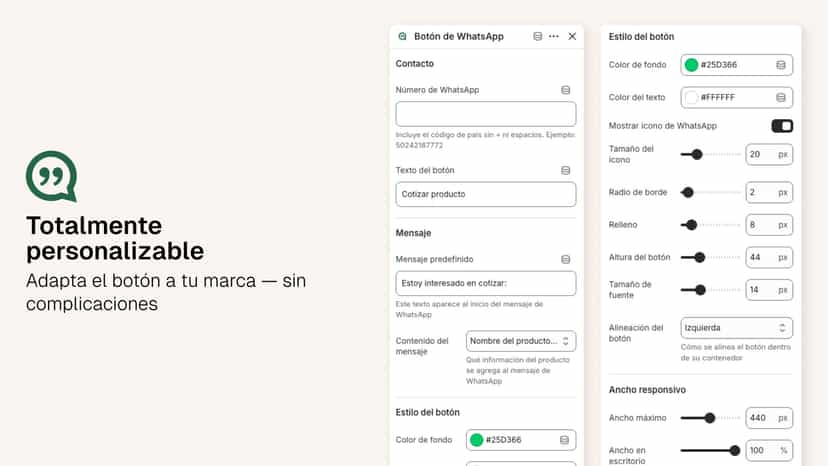 Personalización del botón: colores, tamaño, ícono y bordes