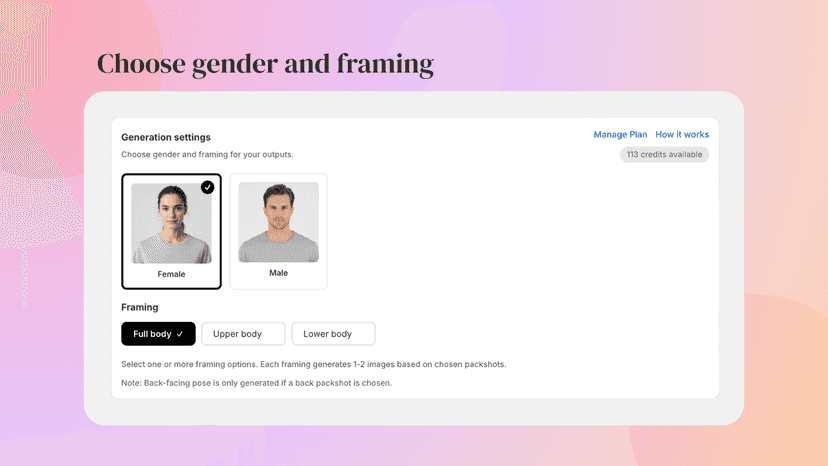 choose gender and framing for ai model