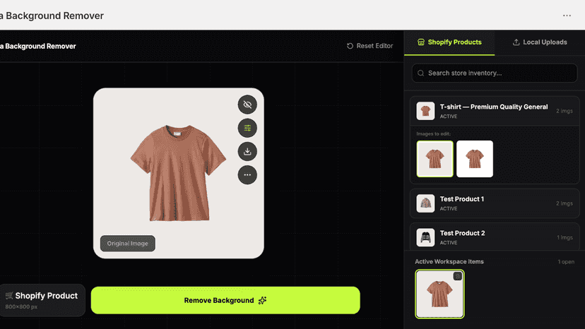 Selecting a product image to edit in background remover