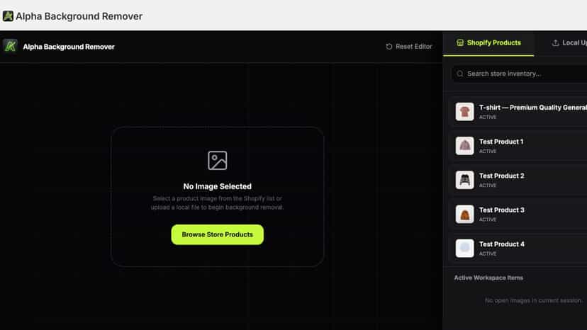 Shopify product listing dashboard with no image selected