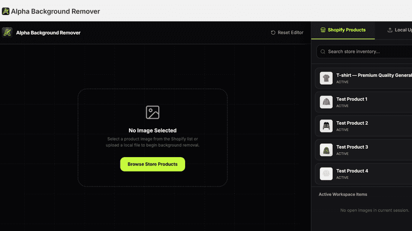 Shopify product listing dashboard with no image selected