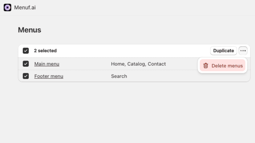 Bulk Delete Menus | Menuf.ai