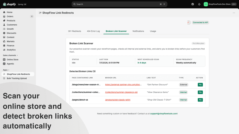 Scan your online store and detect broken links automatically