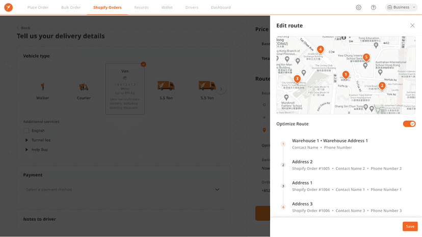 Route optimazation for multi-stop order