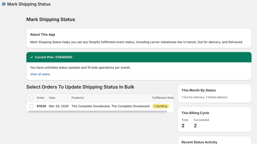 Bulk update Shopify shipping statuses across multiple orders