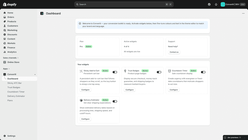 Product page displaying trust badges, countdown timer, and deliv