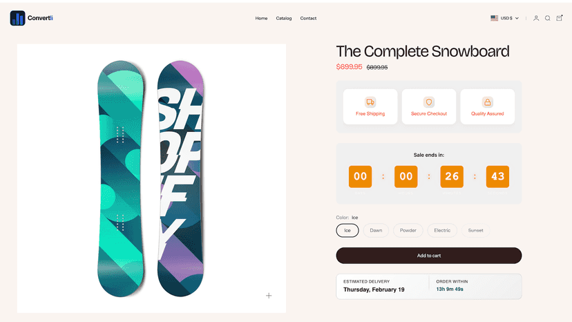 Convertli app dashboard in Shopify admin showing four widget car