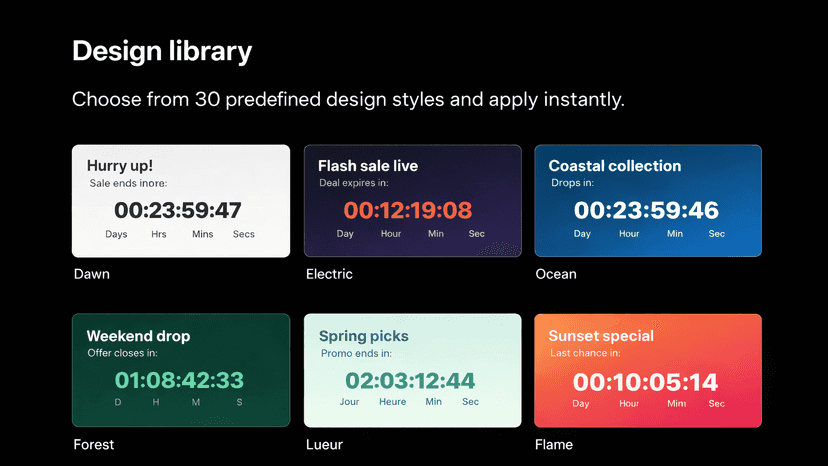Design library with 30 predefined styles.