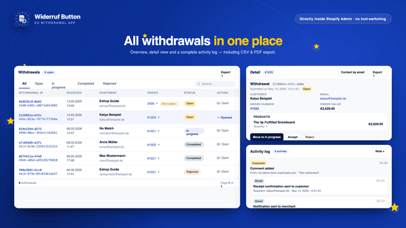 Dashboard and withdrawal detail page