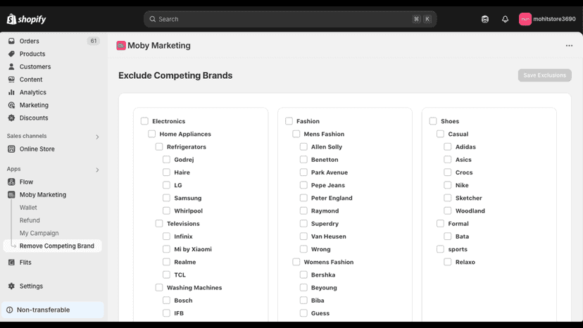 Remove Competing brands from gifting Customers sent by you.