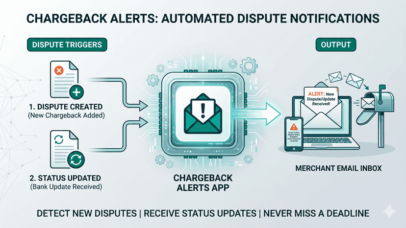 Visualisation of how dispute updates trigger email notifications