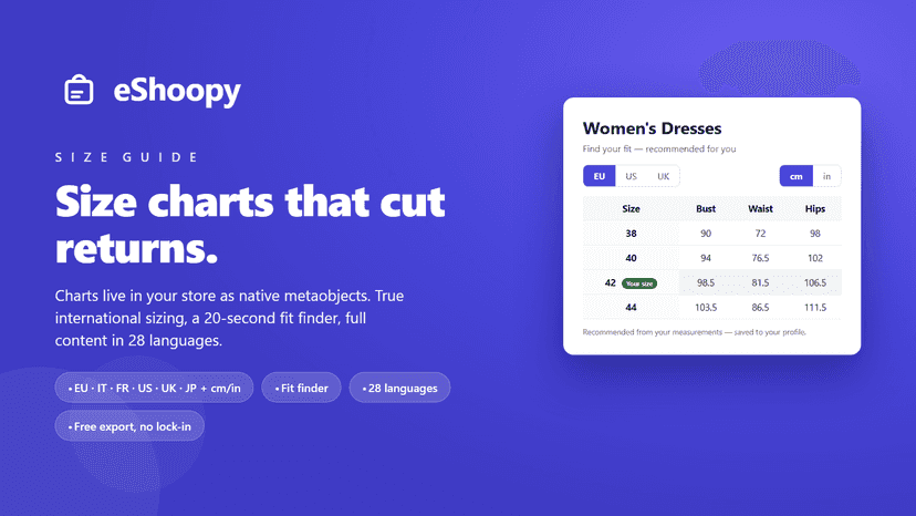 eShoopy Size Guide - international size charts and fit finder