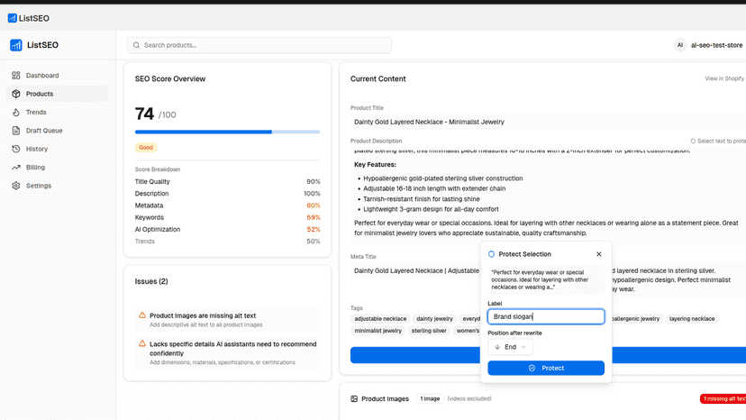 Protected region selection to preserve content in rewrites