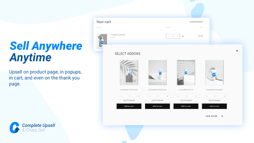 Upsell anywhere on your store with our Shopify app. Boost sales