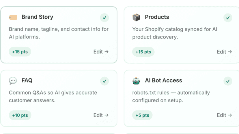 Brand identity editor for AI-readable store profile