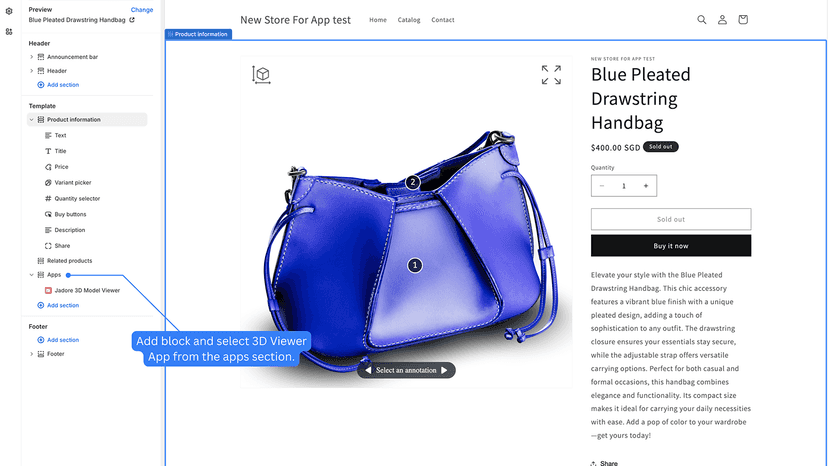 How to add Jadore Viewer app block - Customization Theme