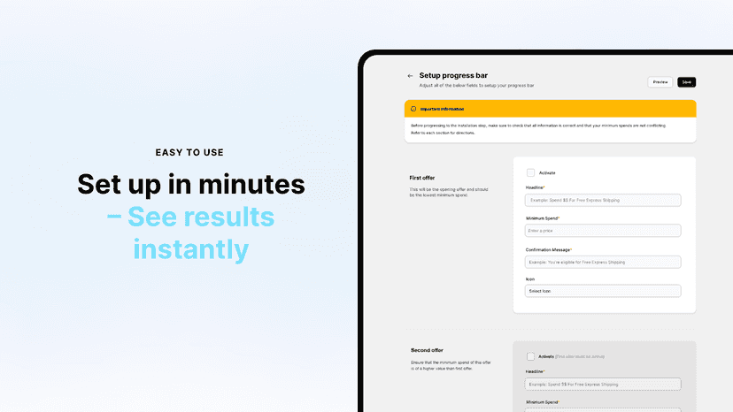 Set up progress bar in minutes, see results instantly