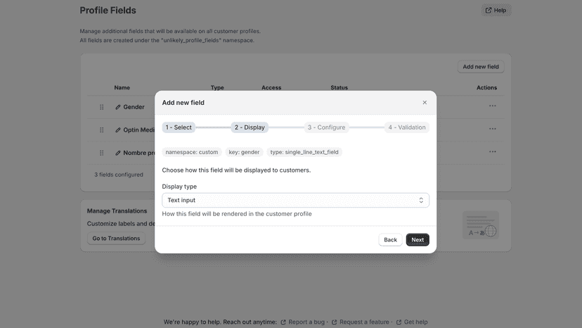 Profile field setup