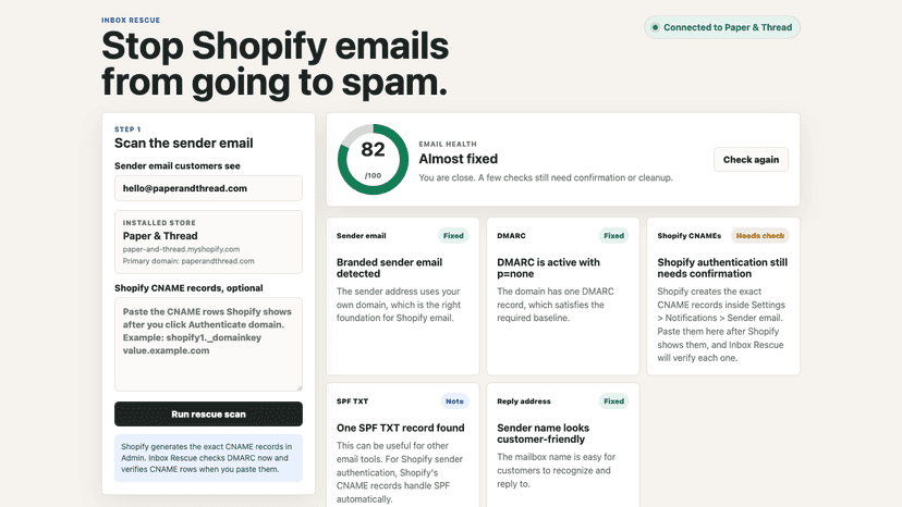 InboxRescue email health dashboard