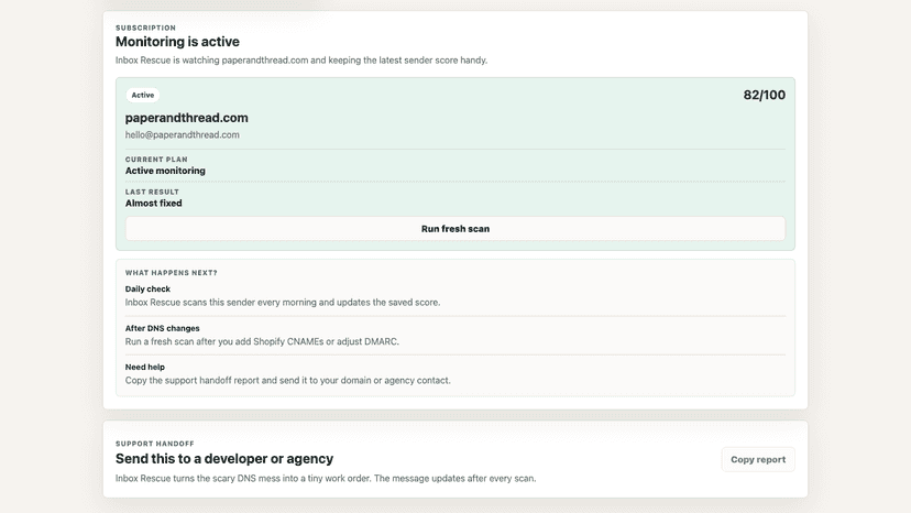 Active sender monitoring summary