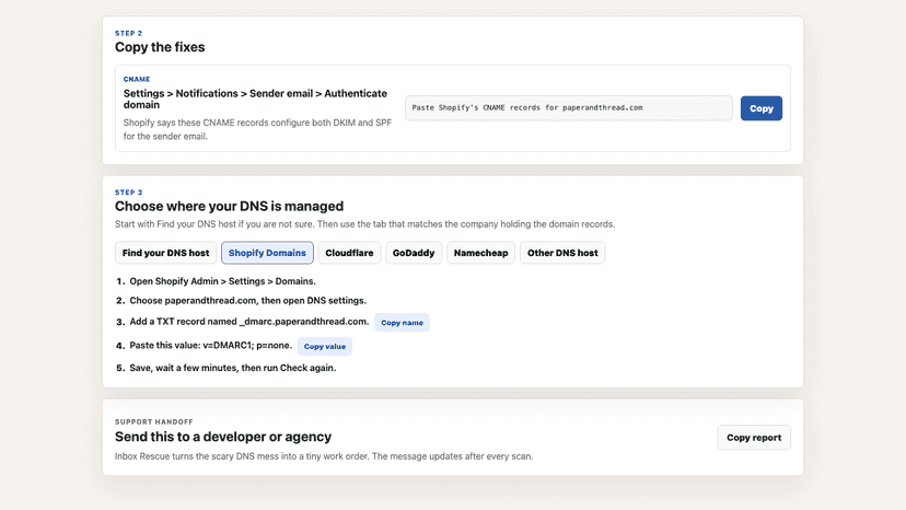 Copy DNS fixes and provider guide