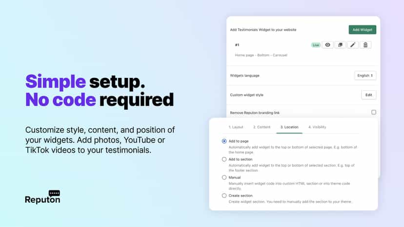 Testimonials app settings
