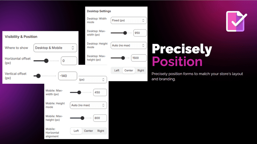 Customize form size separately for desktop and mobile