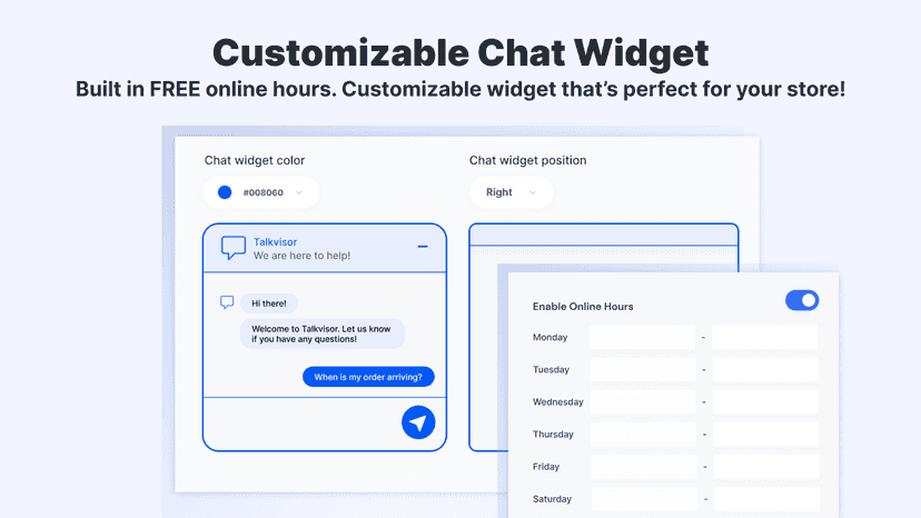 Set online hours, chat widget color, and chat widget position