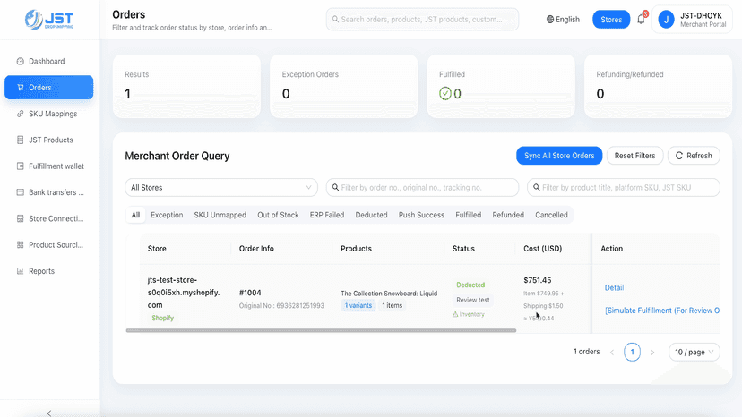 Synced Shopify orders with real-time fulfillment status.