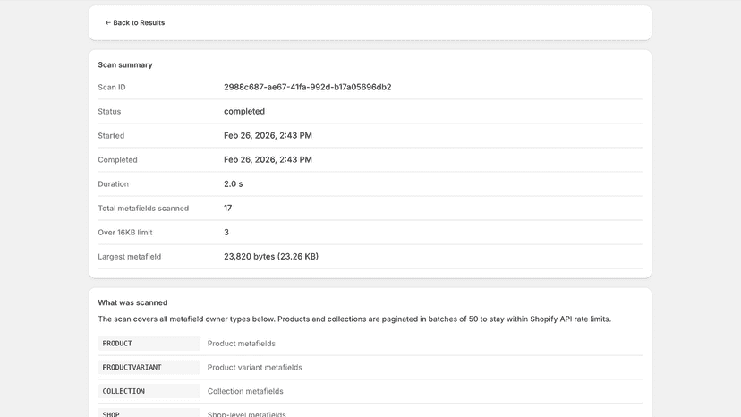 Scan summary with methodology and owner types