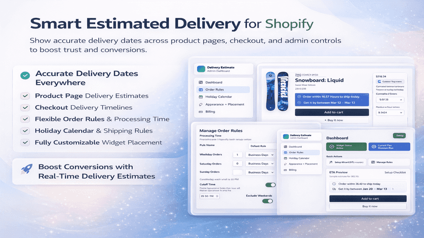 Shopify estimated delivery app dashboard and delivery timelines