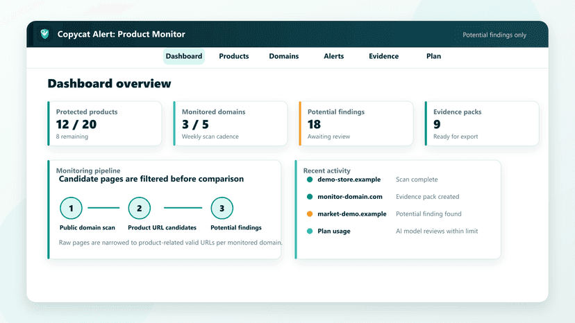 See monitoring status and recent potential findings.