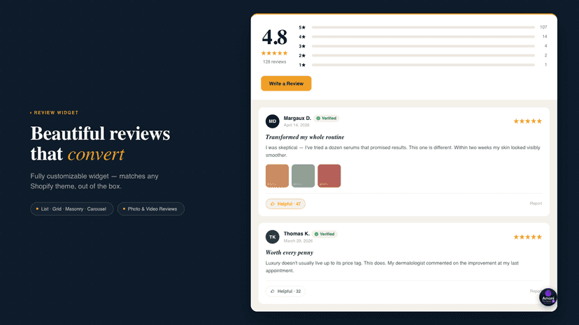 Star rating widget with photo reviews for Shopify stores