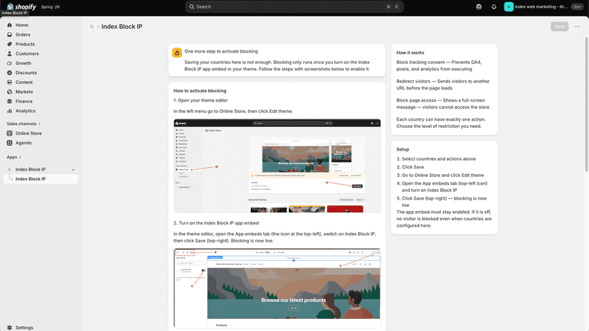 Setup guide for enabling the app embed