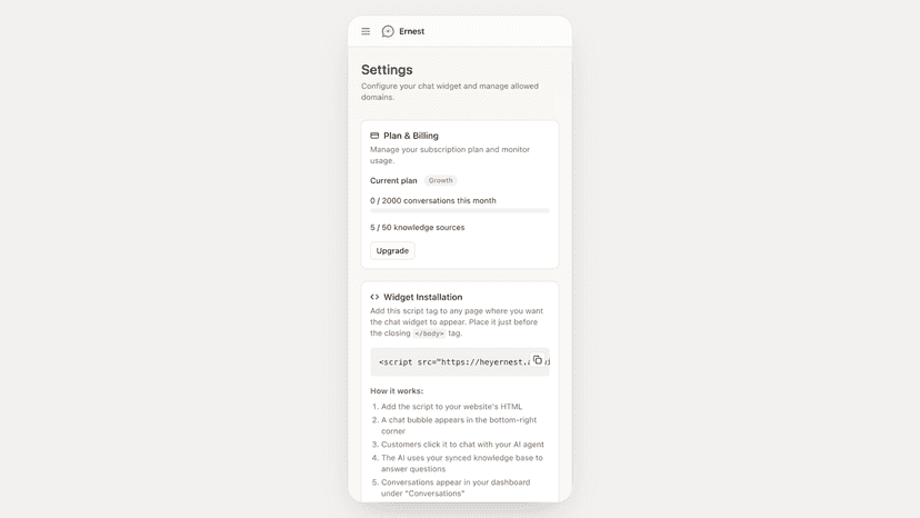Mobile Settings Page