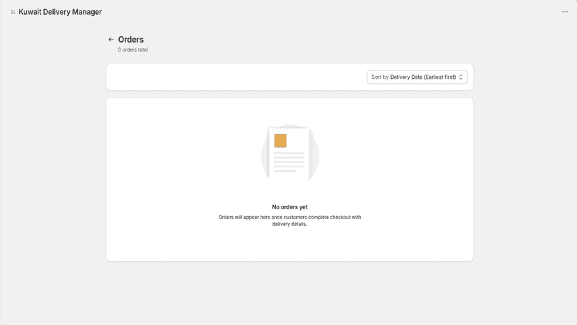 Orders page showing deliveries by date, time slot, and area