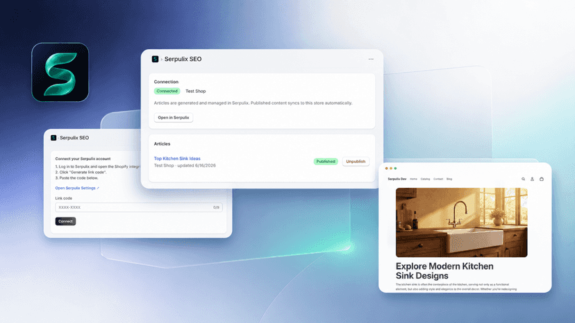 Serpulix SEO app publishing articles to a store blog